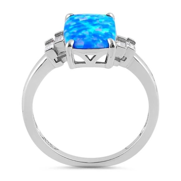 925 STERLING SILVER Lab Created Blue Lavender Fire Opal & CZ Ring - Picture 13 of 13